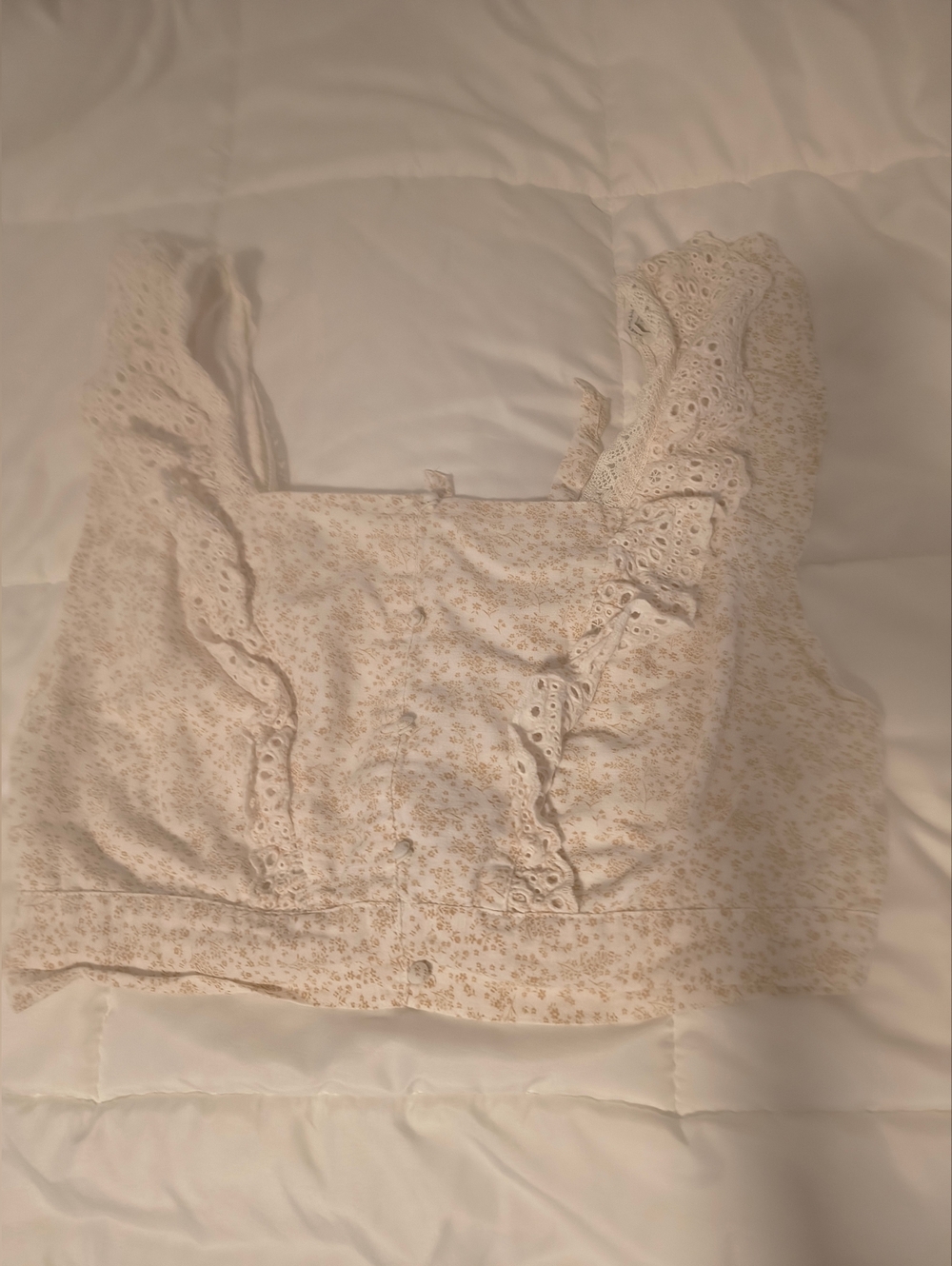 American Eagle Outfitters Cream Ditsy Floral Ruffle Crop Top